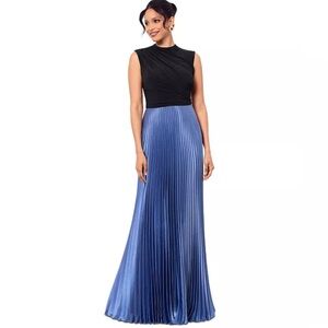 Betsy & Adam Women’s Evening Gown Black Top Blue Pleated Skirt Size 6